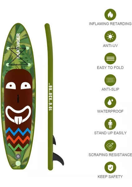 Lethe Boards Crazy Tribe Yoga Sup Skatinger Ultra Dengeli D-Ring 11’ x 34″ x 6″ / 335 x 86 x 15 cm Touring-Yoga Paddle Board 200KG Kapasiteli Su Geçirmez Telefon Kılıfı