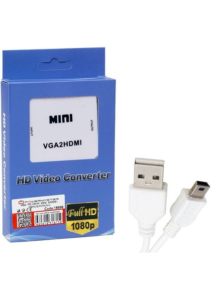 5'li Powermaster PM-18698 VGA To HDMI Ses Çıkışlı Mini Model Dönüştürücü