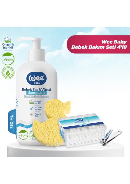 Wee Baby Bebek Şampuan 750 ml + Banyo Süngeri + Emniyetli Kulak Çubuğu + Tırnak Makası Bakım Seti