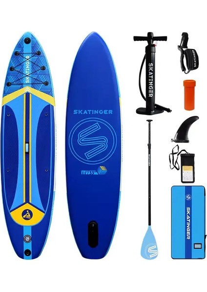 Lethe Boards Plans Blue Sörf Tahtası Skatinger Montajlı D-Ring Halkalı Gezi-Yoga Sup Infletable Paddle Board 335 x 84 x 15 cm Full Set – Su Geçirmez Telefon Kılıfı Hediye