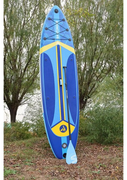 Lethe Boards Plans Blue Sörf Tahtası Skatinger Montajlı D-Ring Halkalı Gezi-Yoga Sup Infletable Paddle Board 335 x 84 x 15 cm Full Set – Su Geçirmez Telefon Kılıfı Hediye