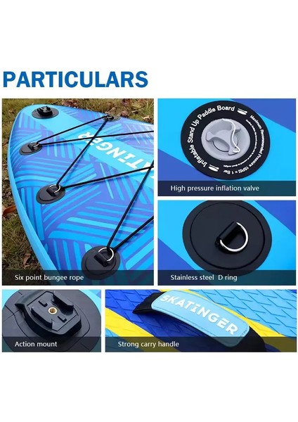 Lethe Boards Plans Blue Sörf Tahtası Skatinger Montajlı D-Ring Halkalı Gezi-Yoga Sup Infletable Paddle Board 335 x 84 x 15 cm Full Set – Su Geçirmez Telefon Kılıfı Hediye