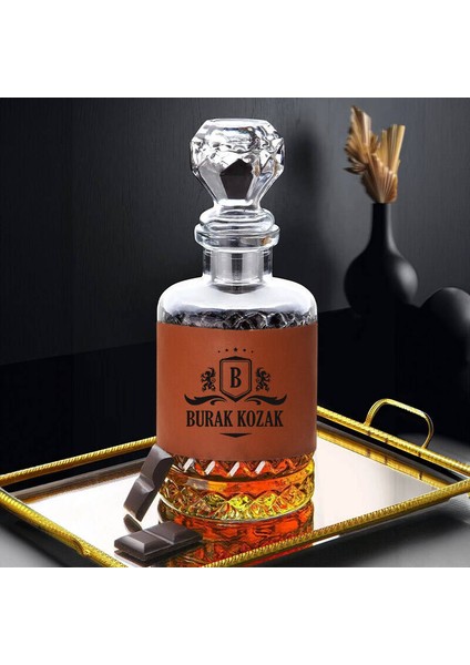 Premium Arkadaşa Taba Deri Kaplı Viski Şişesi