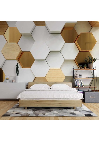 3 Boyutlu Beyaz, Gold, Ahşap Altıgen Geometri fiyatları