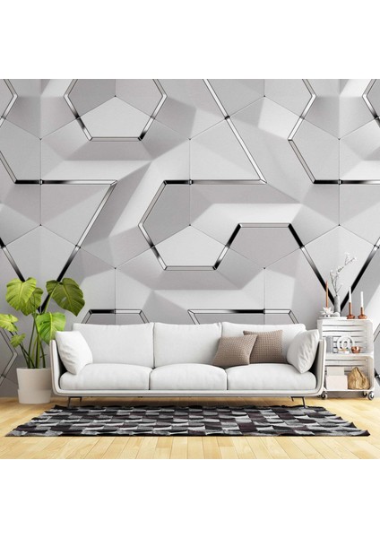 3 Boyutlu Beyaz Geometrik Kabartma Görünümlü