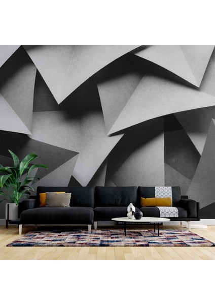 3 Boyutlu Siyah Geometrik Kabartma Görünümlü