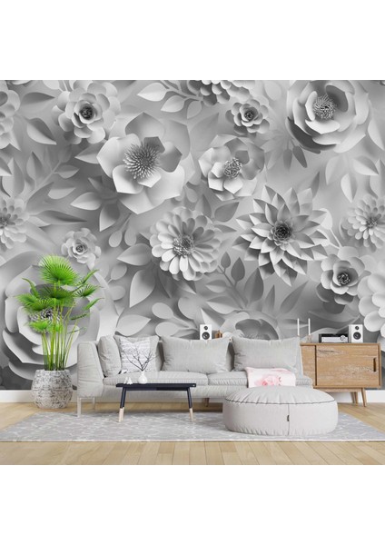 3 Boyutlu Beyaz ve Gri Çiçek