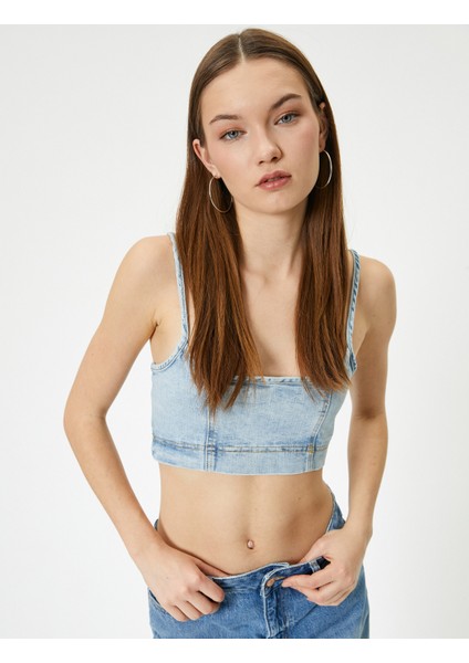 Kot Büstiyer Ince Askılı Slim Fit Kare Yaka