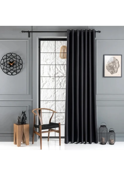 Boutique Curtain Siyah Blackout Fon Perde/güneşlik Kuşgözü Rustik Dikim