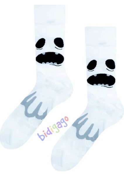 Hayalet Desenli Renkli Kolej Çorap