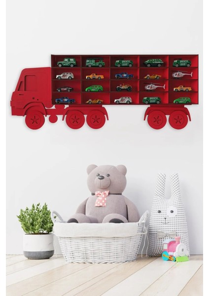 Ahşap Dekoratif Çocuk-Bebek Odası Oyuncak Kamyon Araba Rafı
