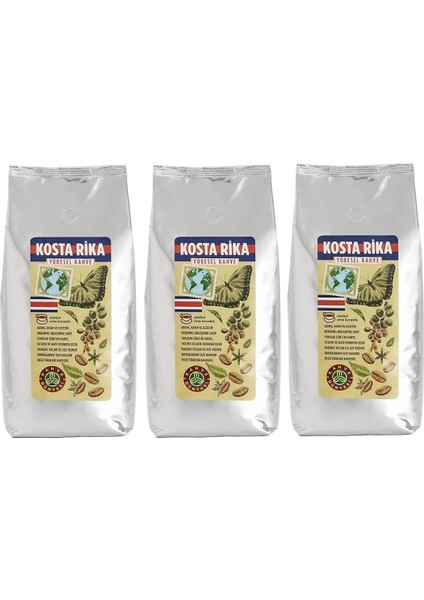 Kosta Rika Yöresel Çekirdek Filtre Kahve 3 Adet 1kg