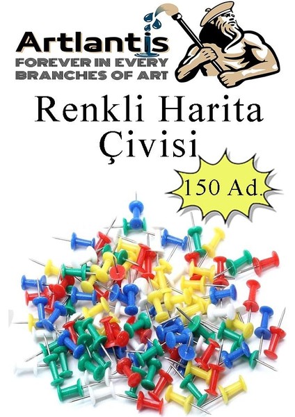 Harita Çivisi Renkli 150 Li 1 Paket Renkli Mantar Pano Raptiyesi Pano Iğnesi Ofis Okul Büro Renkli Harita Çivisi