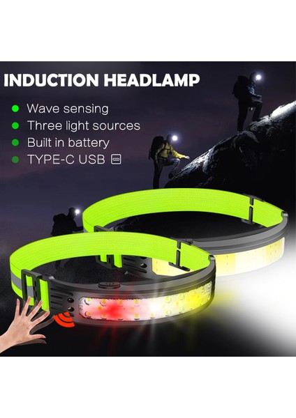 No.2 Boyutu Cob Sensörü Far Dahili Pil Balıkçılık Far Şarj Edilebilir 6 Mod Kafa Torch Açık Kamp El Feneri (Yurt Dışından) fiyatları
