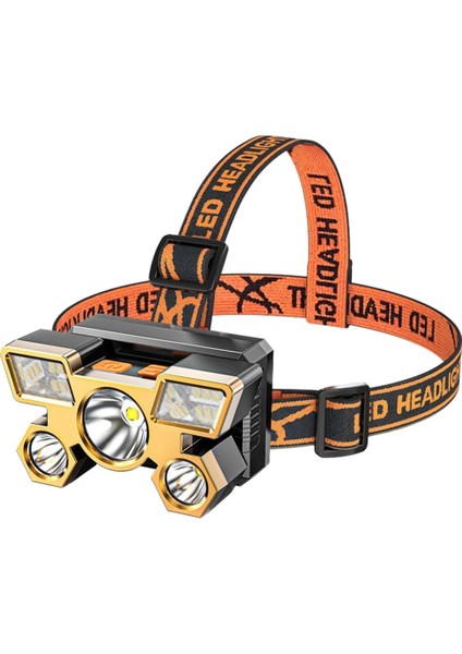 Turuncu LED Beş Kafalı Far Güçlü Işık Süper Parlak USB Şarj Edilebilir Balıkçılık Lambası Taşınabilir Açık Kamp Kafaya Monte El Feneri (Yurt Dışından)