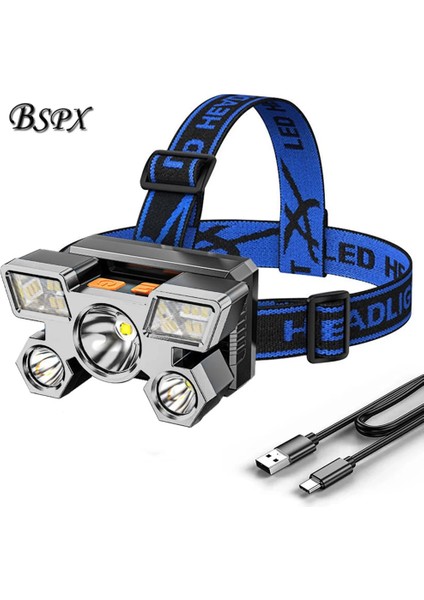 Turuncu LED Beş Kafalı Far Güçlü Işık Süper Parlak USB Şarj Edilebilir Balıkçılık Lambası Taşınabilir Açık Kamp Kafaya Monte El Feneri (Yurt Dışından) fiyatları