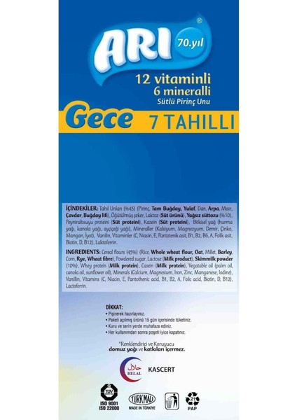 Sütlü 7 Tahıllı Gece Pirinç Unu 200 gr x 4 Adet modelleri