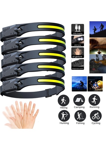 2 Adet Cob LED Far Sensörü Far, Dahili Pil El Feneri ile USB Şarj Edilebilir Kafa Lambası Torch 5 Aydınlatma Modu Çalışma Işığı (Yurt Dışından)