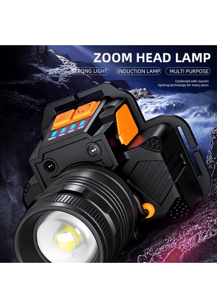 Siyah Far Açık Kafaya Monte El Feneri LED Zoom Aydınlık Far Sensörlü Su Geçirmez Kamp Yürüyüş Güçlü Far (Yurt Dışından) fiyatları