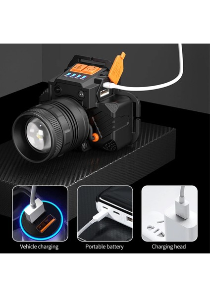 Siyah Far Açık Kafaya Monte El Feneri LED Zoom Aydınlık Far Sensörlü Su Geçirmez Kamp Yürüyüş Güçlü Far (Yurt Dışından) fırsatları