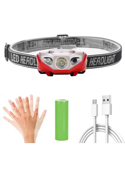 Kırmızı Mini Vücut Hareket Sensörü Far USB Şarj Edilebilir LED Far Kamp El Feneri Başkanı Işık Torch Lambası Algılama El Feneri (Yurt Dışından)