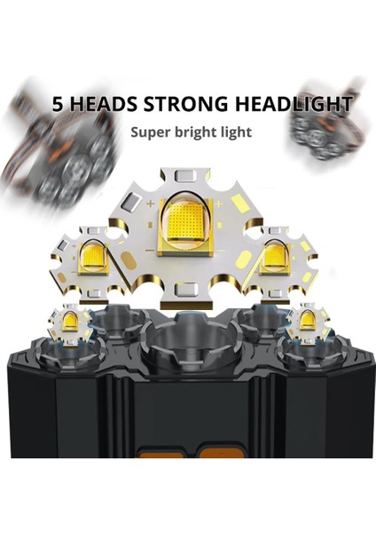 Beş Lamba LED Far El Feneri USB Şarj Aleti 3 Modu Su Geçirmez Ultra Parlak Far Kafa Lambası Bisiklet Fg Kamp (Yurt Dışından) modelleri