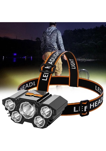 Beş Lamba LED Far El Feneri USB Şarj Aleti 3 Modu Su Geçirmez Ultra Parlak Far Kafa Lambası Bisiklet Fg Kamp (Yurt Dışından) fırsatları