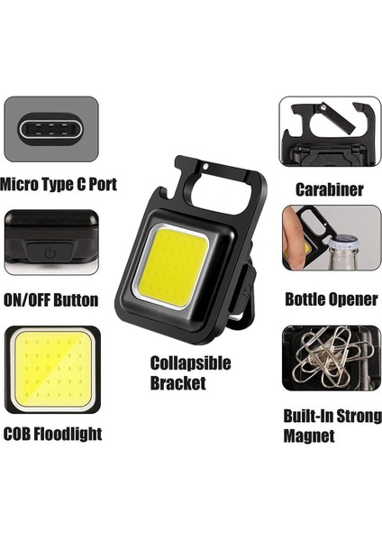 13284.01-2 Mini Taşınabilir USB Şarj Edilebilir LED Çalışma Işığı 800 Lümen Parlak Anahtarlık Işık Küçük Cep Kamp Cob El Feneri Açık Için (Yurt Dışından) modelleri