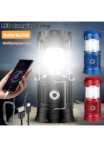 15W Güneş Kamp Işık LED Çadır Lambası USB Şarj Edilebilir Açık Hayatta Kalma Çadırı Taşınabilir Asılı Gece Acil Parlak Fener Lambası (Yurt Dışından)