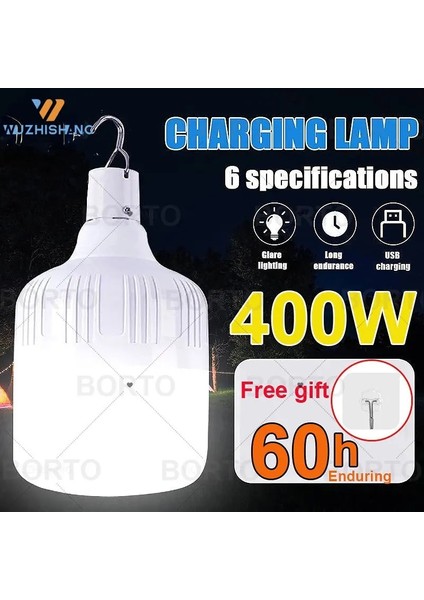 300W 100W Ila 400W USB Şarj Edilebilir LED Acil Durum Işıkları Açık Taşınabilir Fenerler Balıkçılık Sundurma Bahçe Aydınlatma (Yurt Dışından) fiyatları