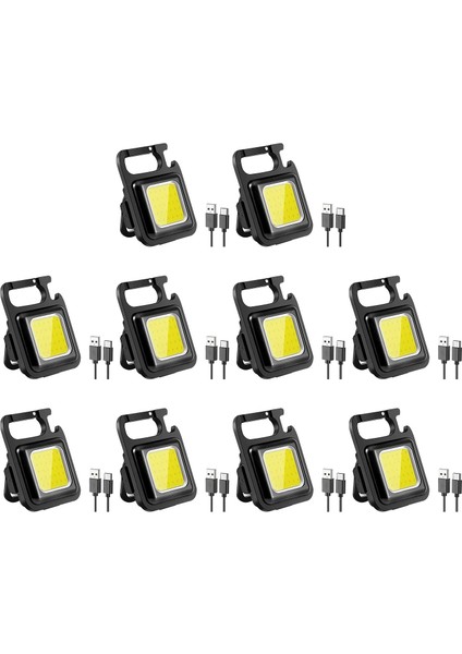 10 Parça Çok Fonksiyonlu Mini Parlama Cob Anahtarlık Işık USB Şarj Acil Durum Lambaları Güçlü Manyetik Onarım Çalışması Açık Kamp Işık (Yurt Dışından)