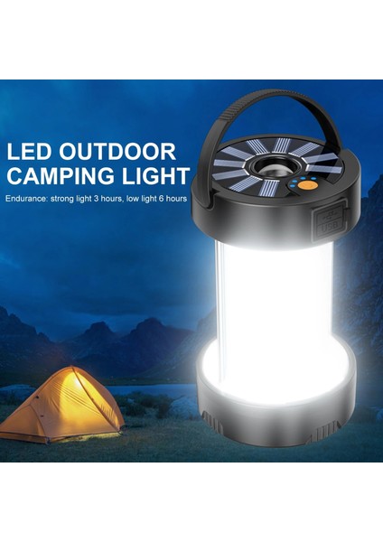 Siyah Çok Fonksiyonlu Çadır Işığı Açık Taşınabilir Güneş Enerjili Acil Durum Işıkları Lambalar Şarj Edilebilir Işık El Feneri (Yurt Dışından) fiyatları