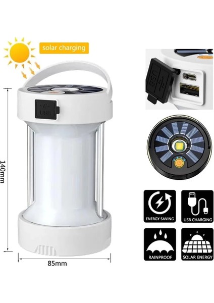 Siyah Çok Fonksiyonlu Çadır Işığı Açık Taşınabilir Güneş Enerjili Acil Durum Işıkları Lambalar Şarj Edilebilir Işık El Feneri (Yurt Dışından) fırsatları