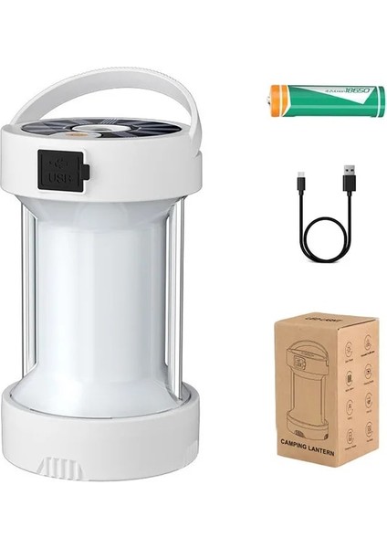 Beyaz Çok Fonksiyonlu Çadır Işığı Açık Taşınabilir Güneş Enerjili Acil Durum Işıkları Lambalar Şarj Edilebilir Işık El Feneri (Yurt Dışından)