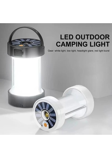 Beyaz Çok Fonksiyonlu Çadır Işığı Açık Taşınabilir Güneş Enerjili Acil Durum Işıkları Lambalar Şarj Edilebilir Işık El Feneri (Yurt Dışından) modelleri