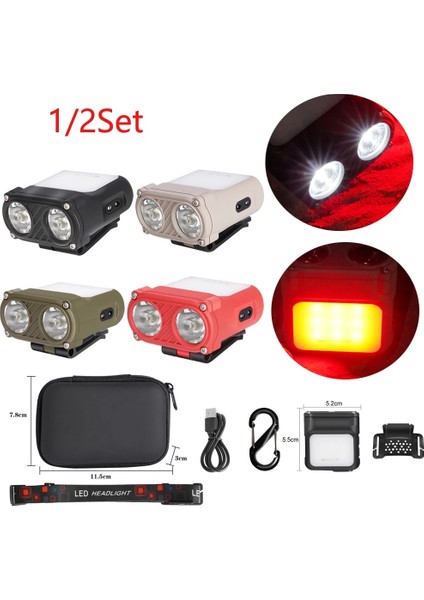 2set Stili Kırmızı Set Çift Işınlı Kamp Kafa Lambası Tip-C Şarj Anahtarlık Işık LED Ah Taşınabilir 500LM 5 Mod Su Geçirmez Dış Mekan Için (Yurt Dışından) fiyatları