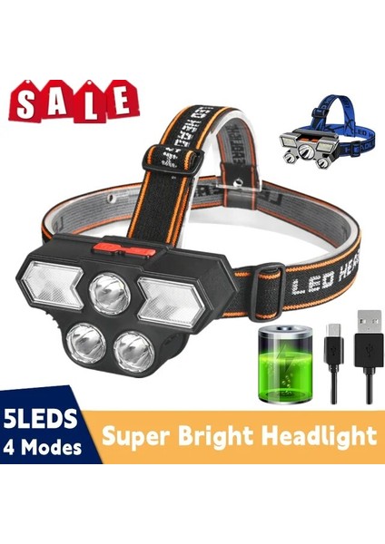 Rgb Süper Parlak 5led Far USB Şarj Edilebilir 4 Mod Ayarlanabilir Kırmızı ve Mavi Uyarı Aydınlatması Kafaya Monte El Feneri Dış Mekan (Yurt Dışından) fiyatları