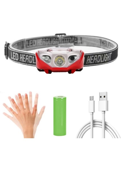Kırmızı Dış Mekan LED Kafa Yıpranmış El Feneri Madenci Lambası USB Şarj Edilebilir Uzun Huzmeli Uzak Far Indüksiyon Far (Yurt Dışından)