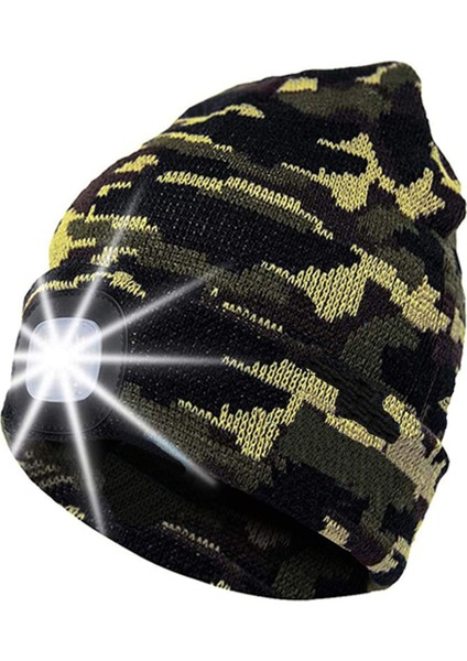 Yeşil LED Kasketleri Örme Şapka Far Unisex USB Şarj Edilebilir El Feneri Fener Far Sıcak Kış Örme Gece Işıklı Şapka Lambası (Yurt Dışından)