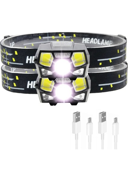 2 Adet LED Far El Feneri Hareket Sensörü Kafa Lambası USB Şarj Edilebilir Su Geçirmez Far Torch Kırmızı Işık ile 5 Aydınlatma Modu (Yurt Dışından)