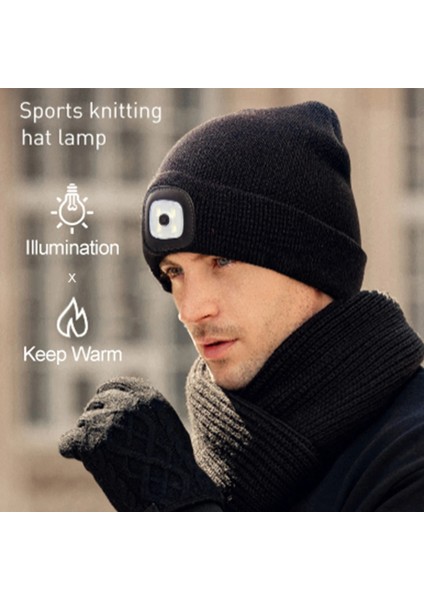 Sarı LED Kasketleri Örme Şapka Far Unisex USB Şarj Edilebilir El Feneri Fener Far Sıcak Kış Örme Gece Işıklı Şapka Lambası (Yurt Dışından) modelleri