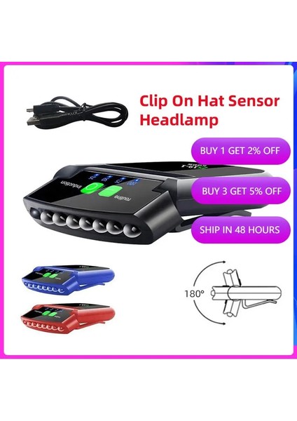 C USB Güneşlik LED Işık Pil ile 2 Klipsli Kapak Işık Akıllı Sensörlü Işık 180 Dönebilen Far Koşu Balıkçılık Lambası (Yurt Dışından)
