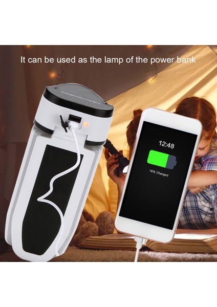 B Taşınabilir LED Fener Işıkları 5 Mod Su Geçirmez Güneş Enerjili Asılı El Feneri USB Şarj Edilebilir Acil Katlanabilir Çadır Lambası (Yurt Dışından)