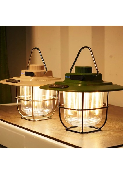 Yeşil Mini Vintage Metal Asılı Fenerler LED Kamp Işık Taşınabilir Su Geçirmez USB Şarj Çadır Işığı Kanca ile Açık Bahçe Lambası (Yurt Dışından) fiyatları