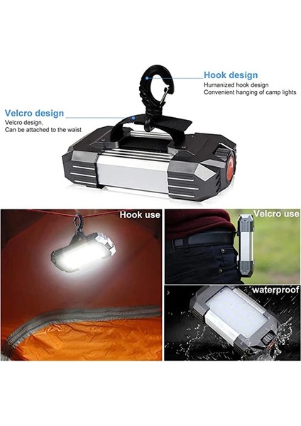 Siyah Ah Taşınabilir Fener Güç Bankası Şarj Edilebilir Kamp Çadırı Işık Acil Durum Lambası Açık Su Geçirmez Asın El Feneri (Yurt Dışından) modelleri