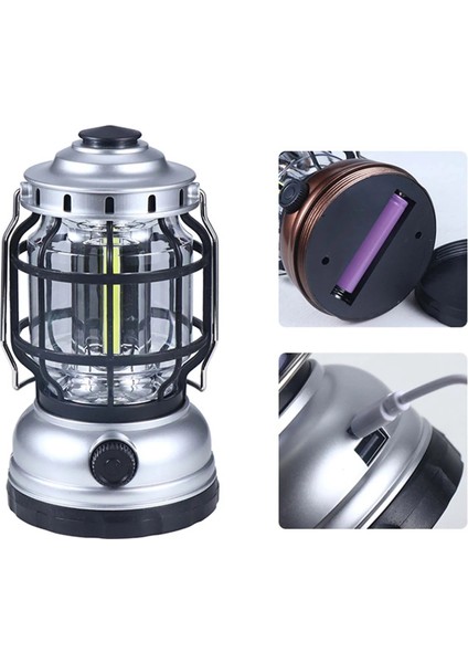 Gümüş LED Kamp Fener Moda Taşınabilir Su Geçirmez USB Şarj Edilebilir Açık Kamp Işıkları Acil Işık Kamp Malzemeleri (Yurt Dışından) fırsatları