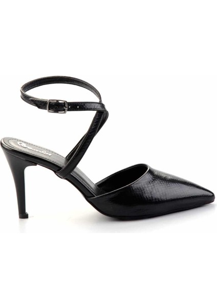 Siyah Yılan Baskı Kadın Klasik Topuklu Ayakkabı K01397180307