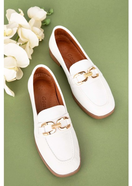 Deri Kadın Köşeli Burun Loafer ESL.B06 - Beyaz - 39 modelleri