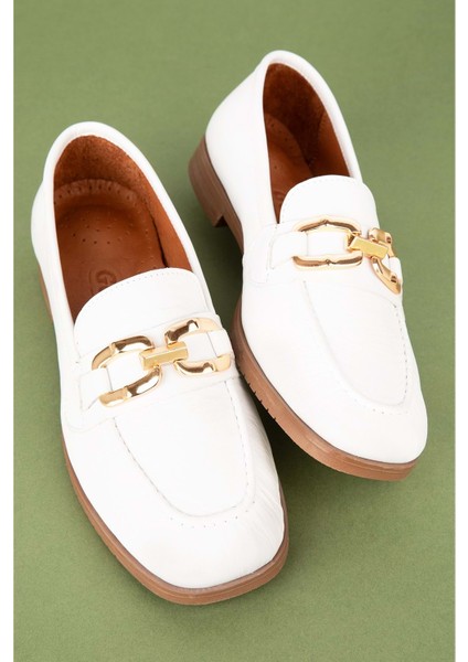 Deri Kadın Köşeli Burun Loafer ESL.B06 - Beyaz - 39 fırsatları