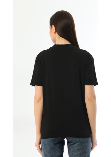Siyah 2'li Paket Dik Yaka Rahat Kalıp Pamuk T-Shirt fırsatları